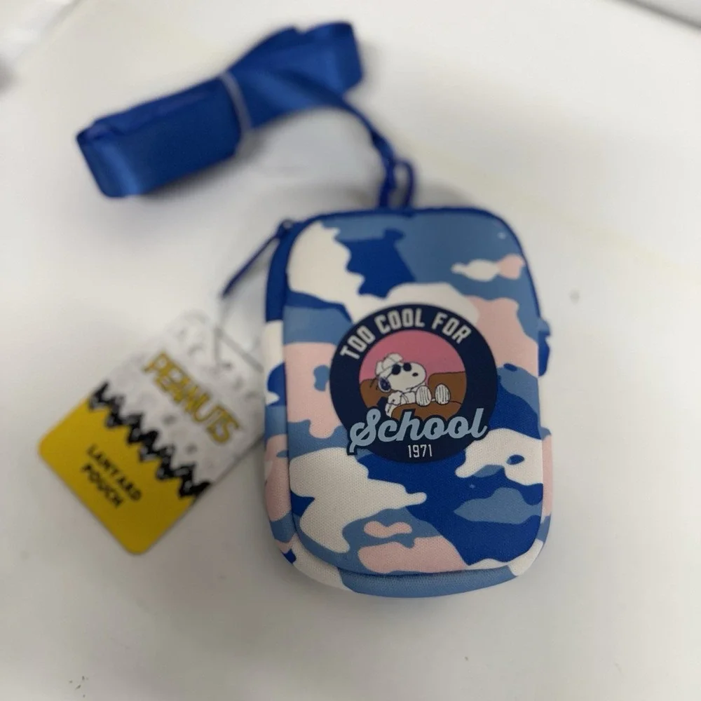Blue Camo Snoopy Peanuts Lanyard Pouch New